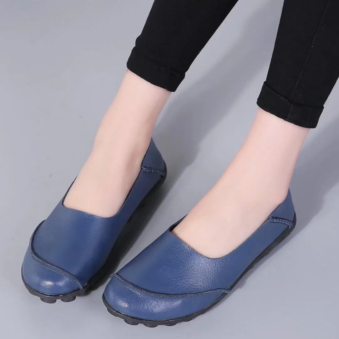 Women's Leather Slip-On Moccasins Shoes Flat Slipper Loafers