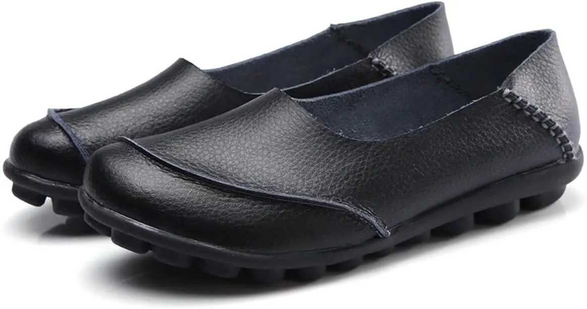 Women's Leather Slip-On Moccasins Shoes Flat Slipper Loafers
