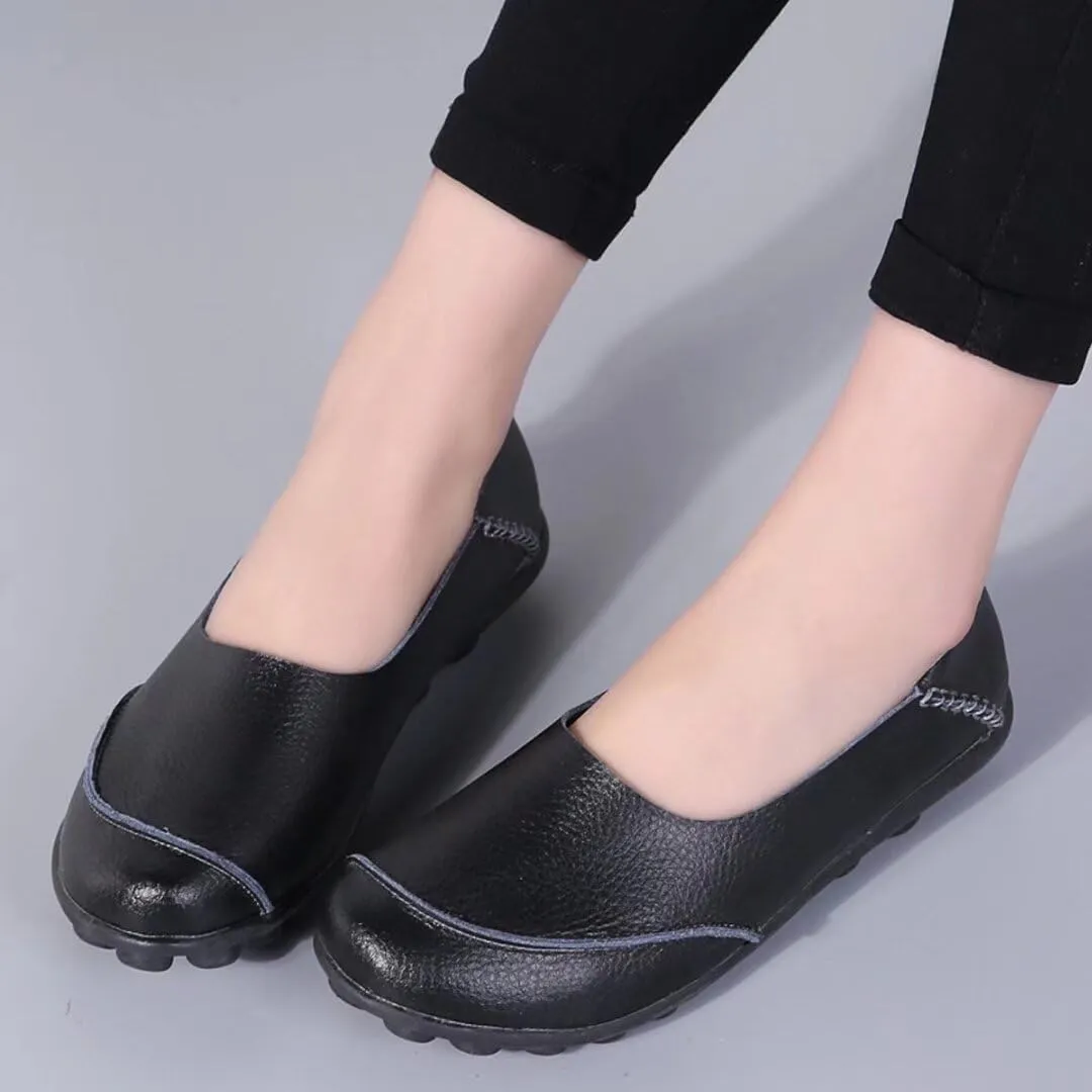 Women's Leather Slip-On Moccasins Shoes Flat Slipper Loafers