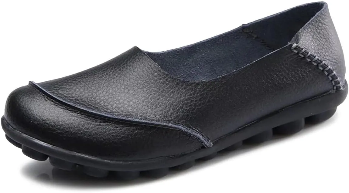 Women's Leather Slip-On Moccasins Shoes Flat Slipper Loafers