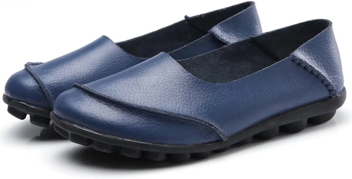 Women's Leather Slip-On Moccasins Shoes Flat Slipper Loafers