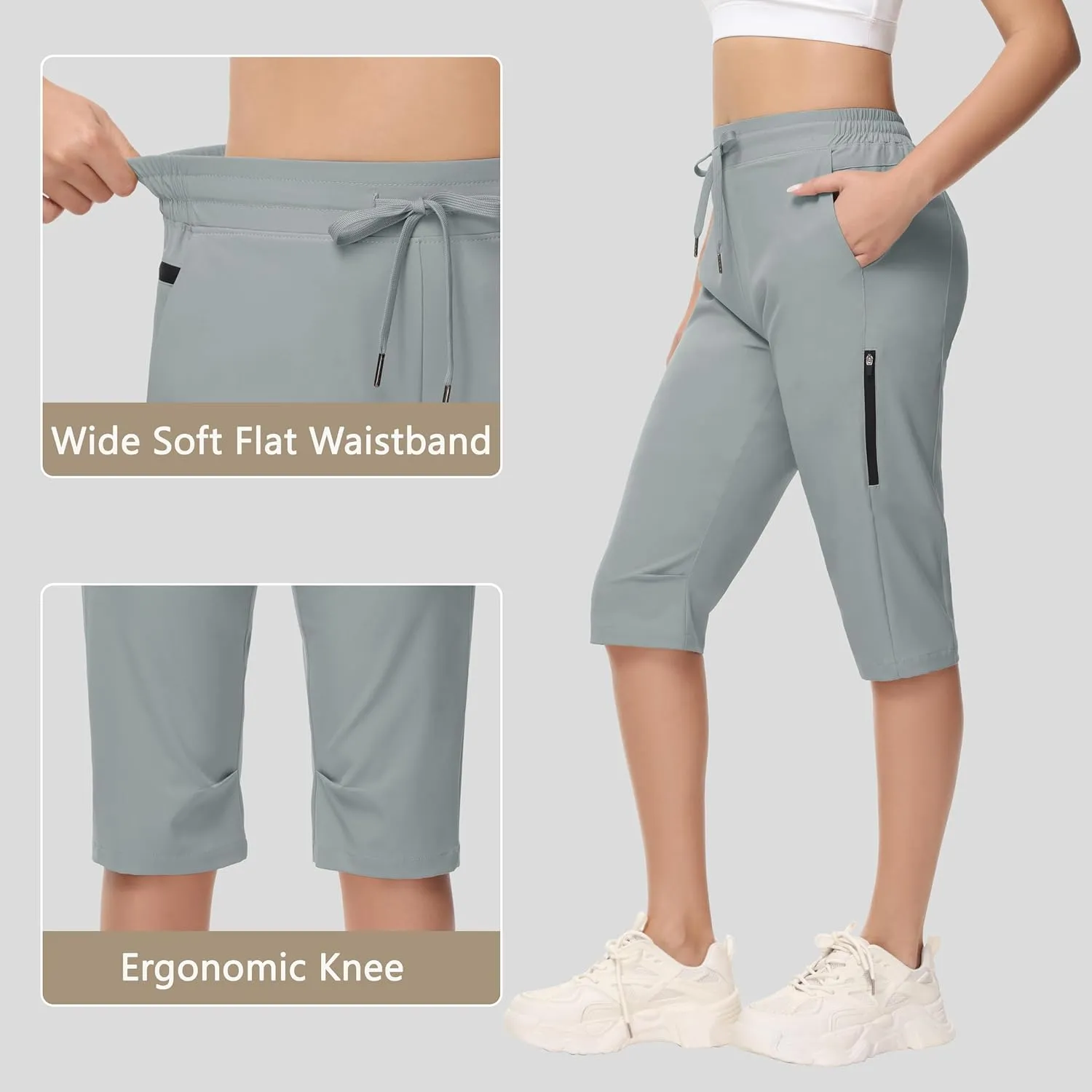 Women's Long Shorts 15" Below The Knee Capri Hiking Shorts Quick Dry Lightweight Outdoor Casual Crop Pants Cargo