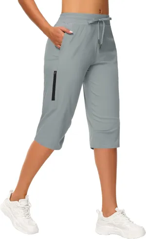 Women's Long Shorts 15" Below The Knee Capri Hiking Shorts Quick Dry Lightweight Outdoor Casual Crop Pants Cargo