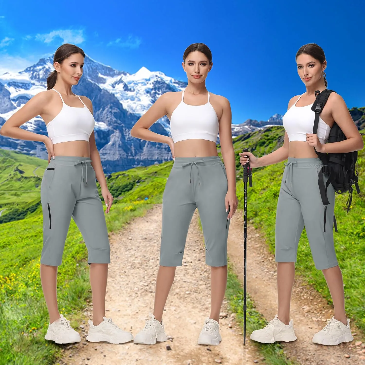 Women's Long Shorts 15" Below The Knee Capri Hiking Shorts Quick Dry Lightweight Outdoor Casual Crop Pants Cargo