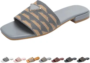 Womens Luxury Embroidered Slides Fashion Flat Summer Sandals