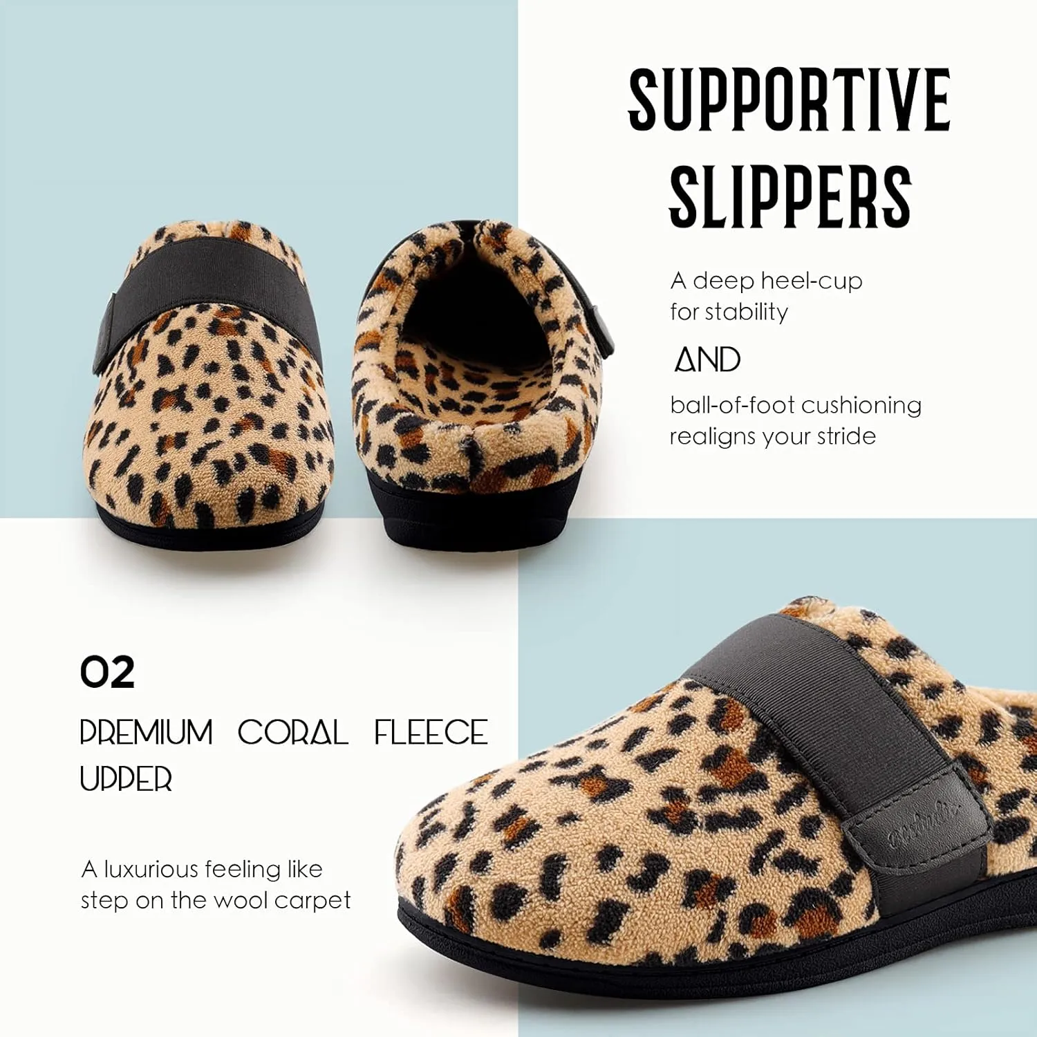 Women’s Orthotic House Slippers with Arch Support Adjustable Fuzzy Ladies Shoes