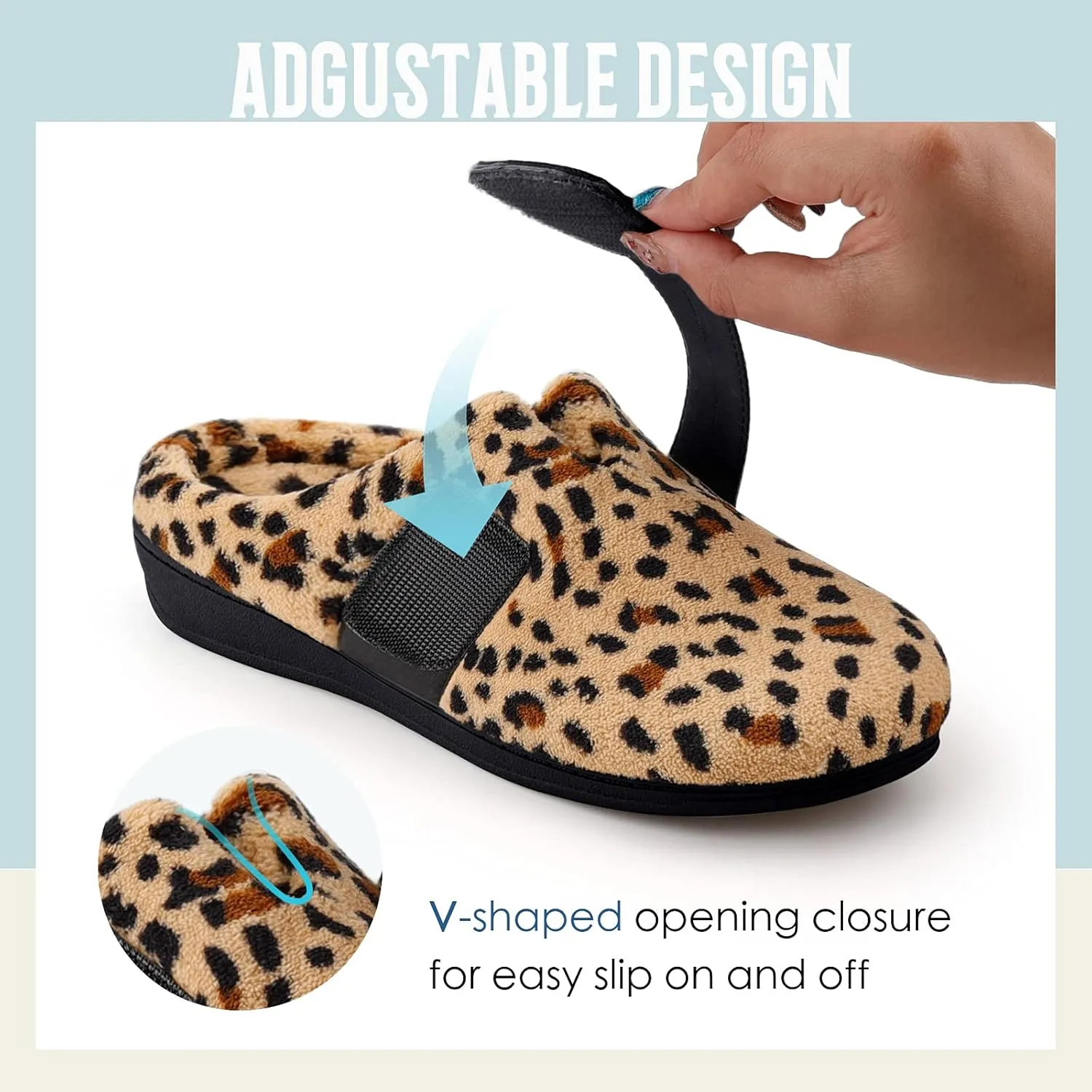 Women’s Orthotic House Slippers with Arch Support Adjustable Fuzzy Ladies Shoes