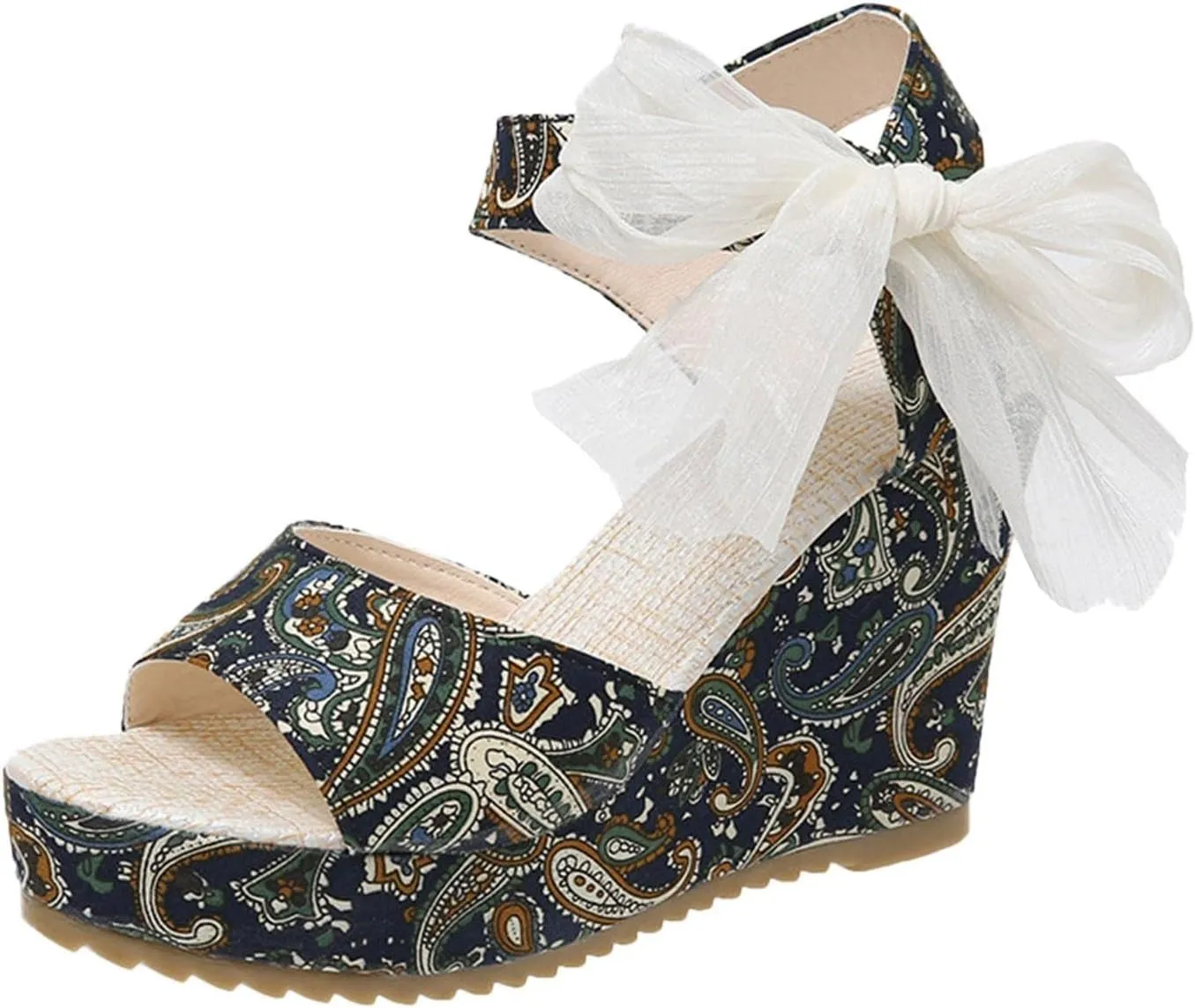 Women's Platform Sandals Wedge Open Toe Ankle Strap Lace Wedding Bridesmaid Shoes Close Toe Dressy Wide Width Lightweight