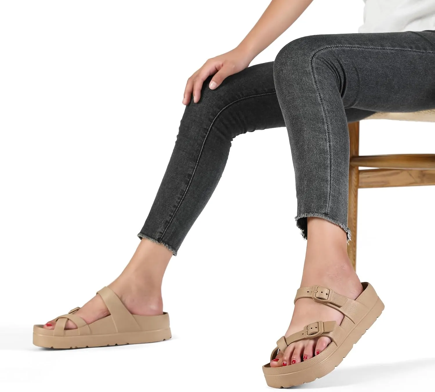 Women's Platform Sandals with Arch Support Comfortable Lightweight Sandals Slipper Adjustable Buckle - Ultra Cushion