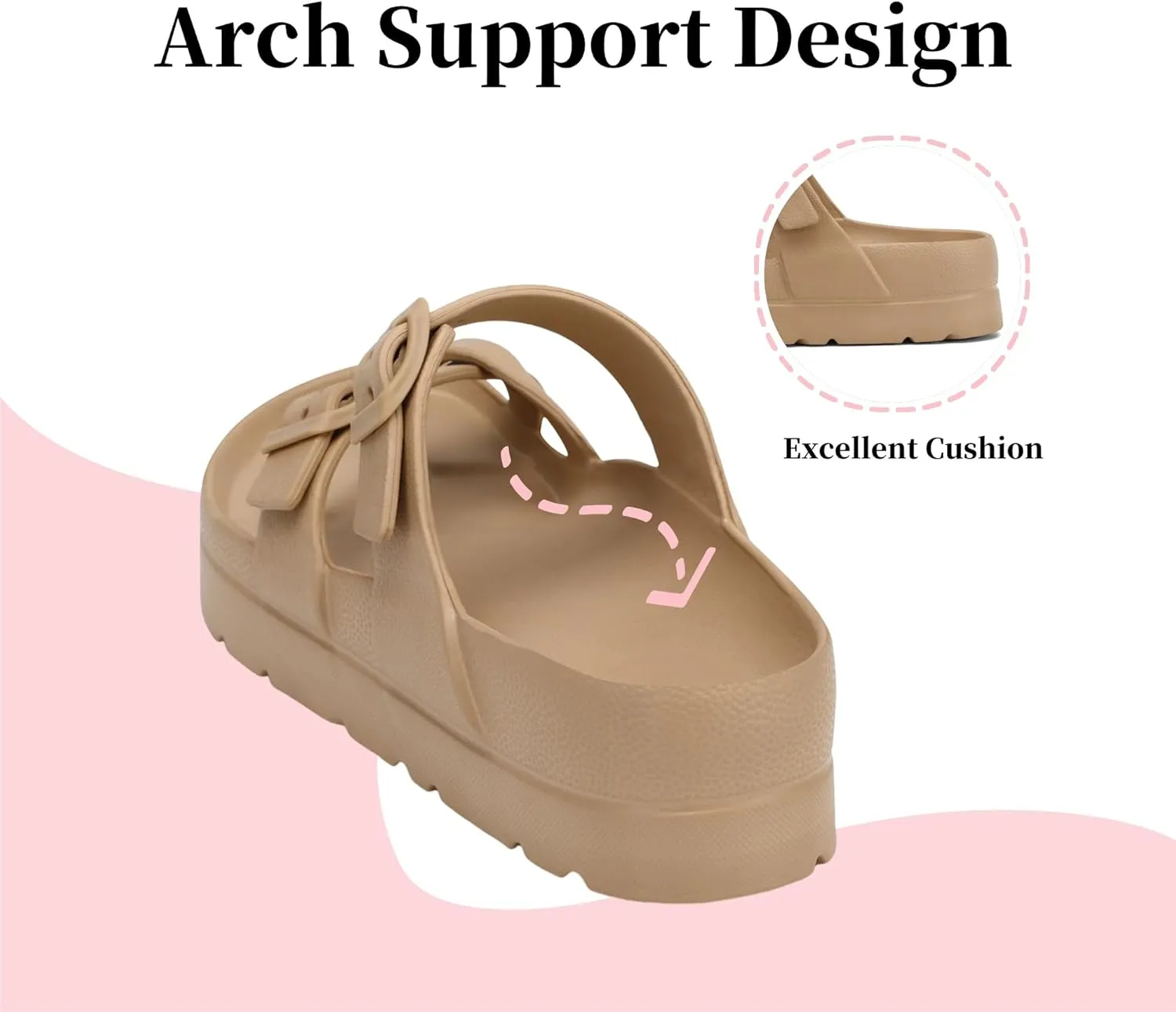 Women's Platform Sandals with Arch Support Comfortable Lightweight Sandals Slipper Adjustable Buckle - Ultra Cushion