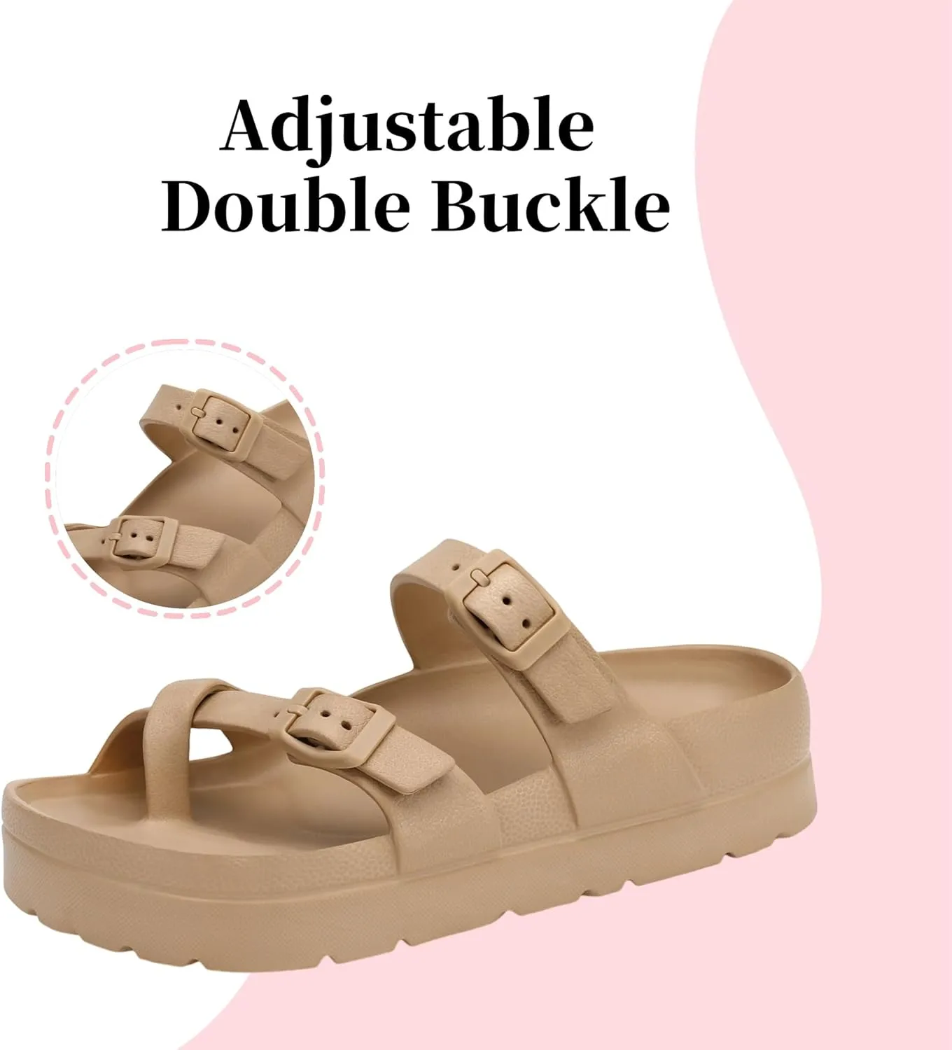 Women's Platform Sandals with Arch Support Comfortable Lightweight Sandals Slipper Adjustable Buckle - Ultra Cushion