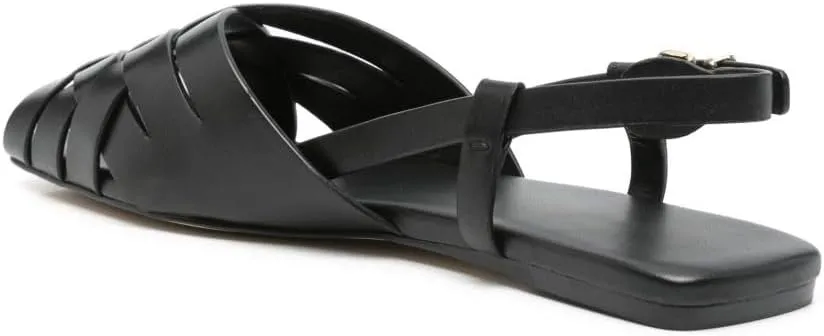 Women's Slingback Flat Sandals Woven Buckle Strappy Flats Peep-Toe Roman Holiday Summer Beach Shoes