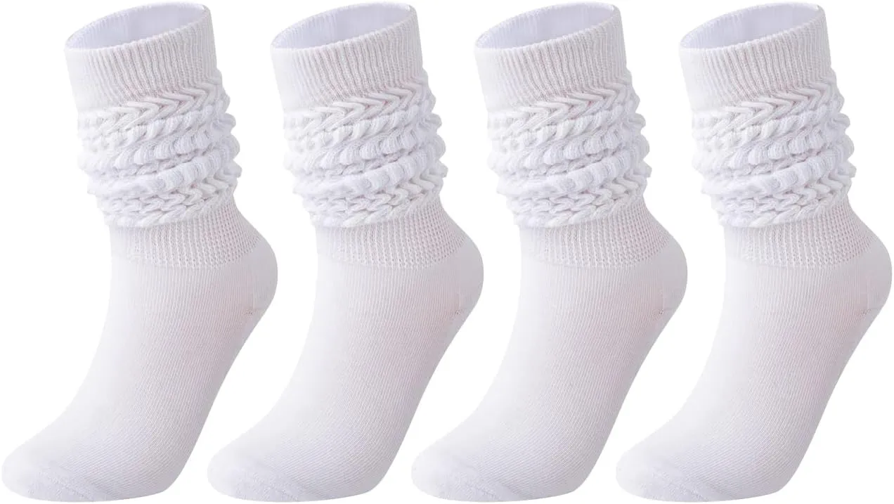 Women's Slouch Socks, Knit Ribbed Scrunchy Long Cozy Boot Socks, Size 6-11, Girls Knee High Warm Stacked Socks