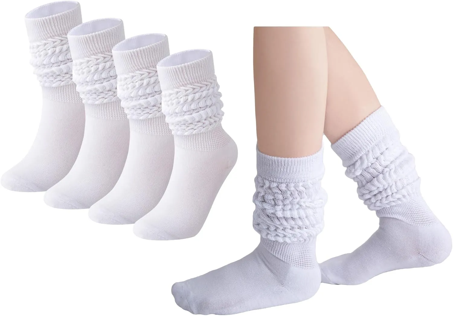 Women's Slouch Socks, Knit Ribbed Scrunchy Long Cozy Boot Socks, Size 6-11, Girls Knee High Warm Stacked Socks