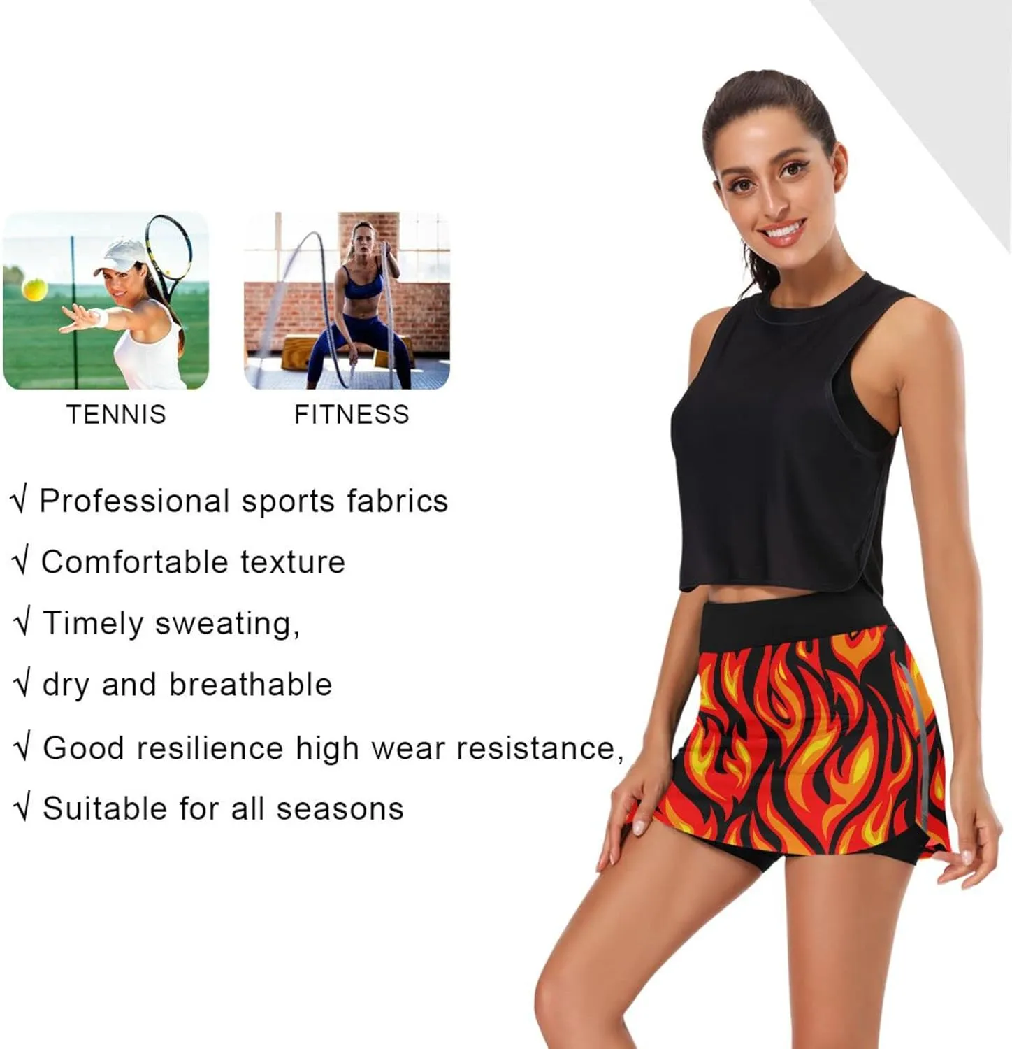 Women's Tennis Skirt Inner Shorts Lightweight Golf Casual Sports Skirt with Pockets