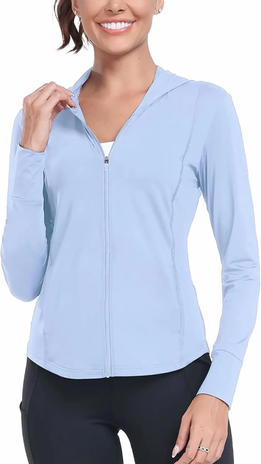 Womens UPF 50  Zip Up Hoodies Long Sleeve UV Sun Protection Shirts Lightweight Quick Dry Jackets Hiking Running Tops