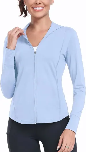 Womens UPF 50  Zip Up Hoodies Long Sleeve UV Sun Protection Shirts Lightweight Quick Dry Jackets Hiking Running Tops