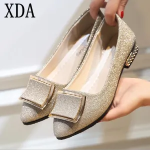 XDA Flat Flats Golden low heel Buckle Shoes Women Cool sequin Loafers Women Flexible Ballet Highly praised
