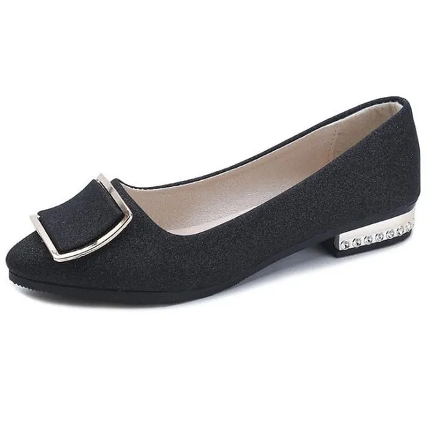 XDA Flat Flats Golden low heel Buckle Shoes Women Cool sequin Loafers Women Flexible Ballet Highly praised