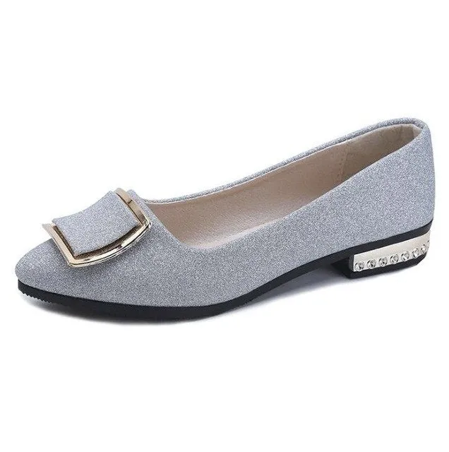 XDA Flat Flats Golden low heel Buckle Shoes Women Cool sequin Loafers Women Flexible Ballet Highly praised