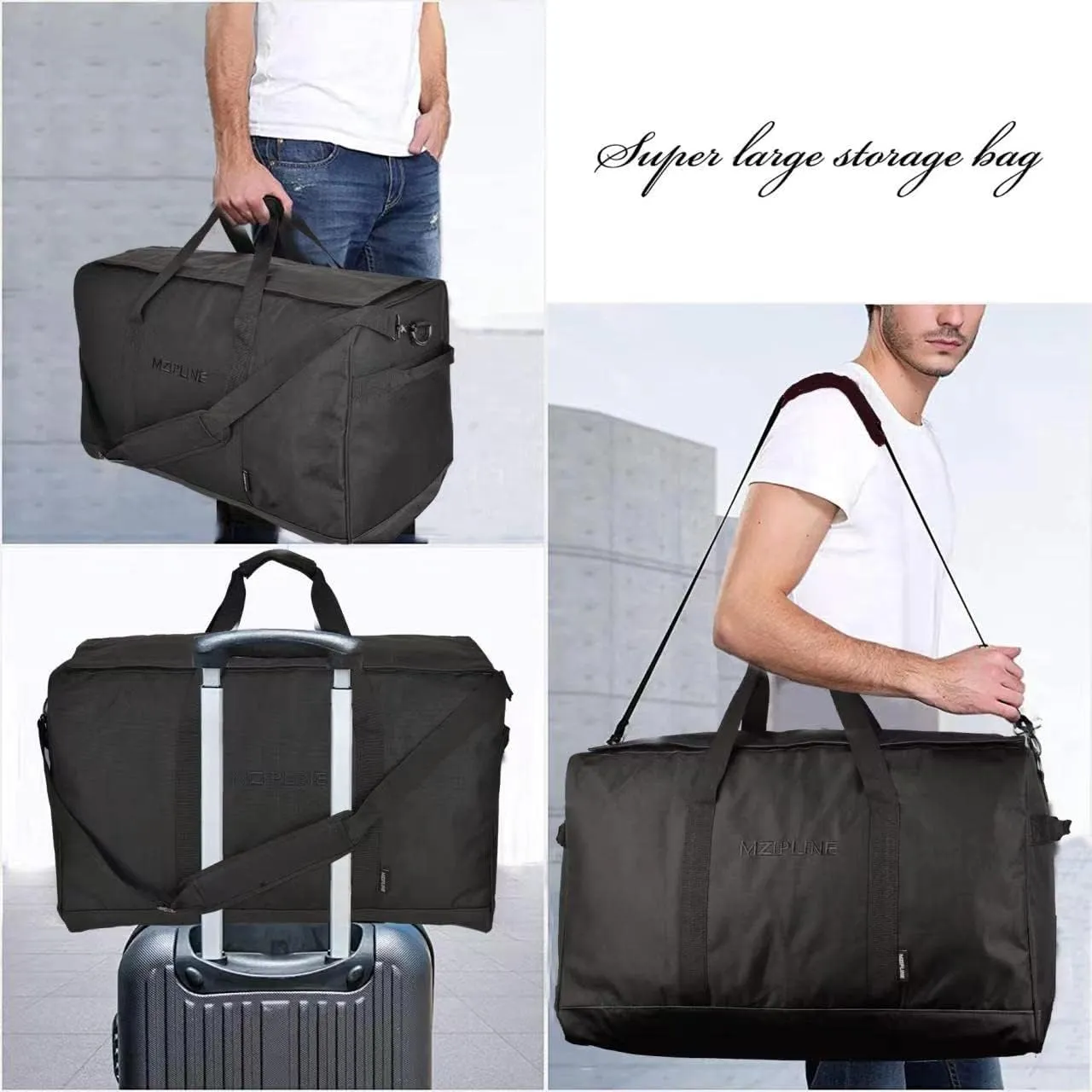 XL Large Duffle Bag-Smell Proof-Bag Resistant Sport Gym Overnight Weekender Bag,Big Capacity Travel Duffel Holdall Bag With Carbon Lining (Black, Large)