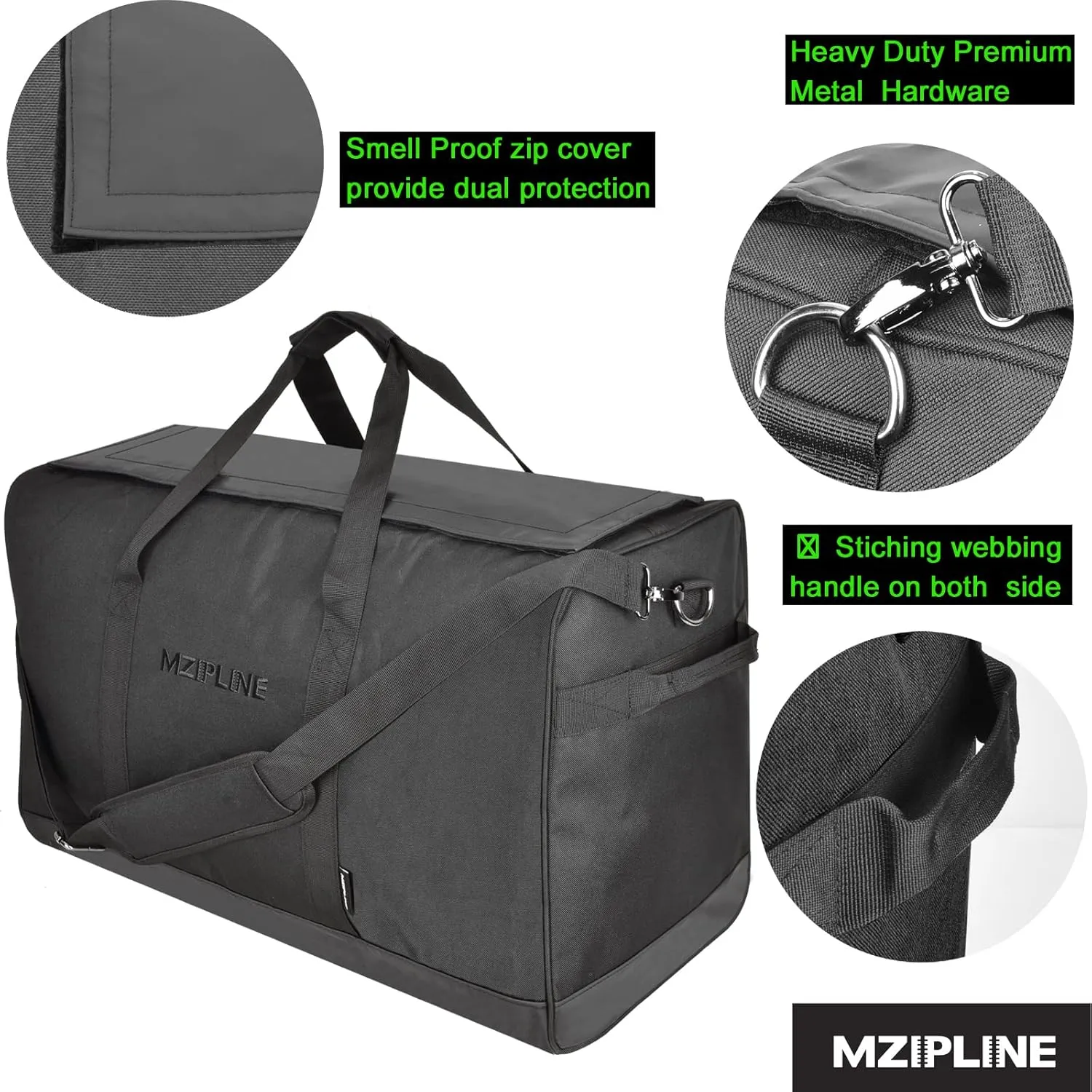 XL Large Duffle Bag-Smell Proof-Bag Resistant Sport Gym Overnight Weekender Bag,Big Capacity Travel Duffel Holdall Bag With Carbon Lining (Black, Large)