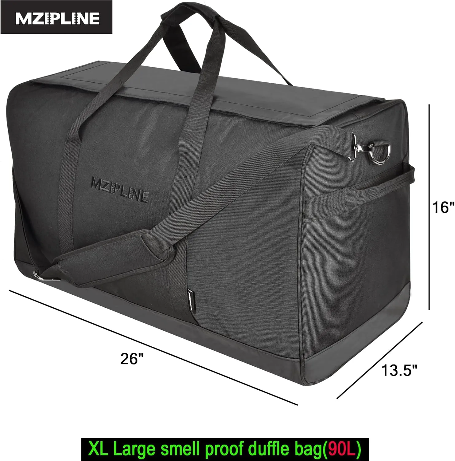 XL Large Duffle Bag-Smell Proof-Bag Resistant Sport Gym Overnight Weekender Bag,Big Capacity Travel Duffel Holdall Bag With Carbon Lining (Black, Large)