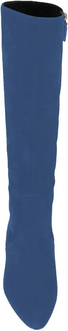 XYD Women Classic Knee High Boots, Rhinestone Heel, Side Zip Up, Almond Toe, Winter Walking Shoes, Wide Calf