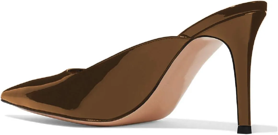 XYD Women High Heels Mules Pointed Toe Slip On Slide Sandals Fashion Dress Slipper Shoes