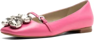 XYD Women Square Toe Mary Jane Flats Dazzled Rhinestones Crystals Buckled Slender Strap Casual Dressy Shoes