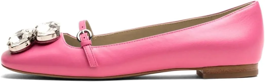 XYD Women Square Toe Mary Jane Flats Dazzled Rhinestones Crystals Buckled Slender Strap Casual Dressy Shoes