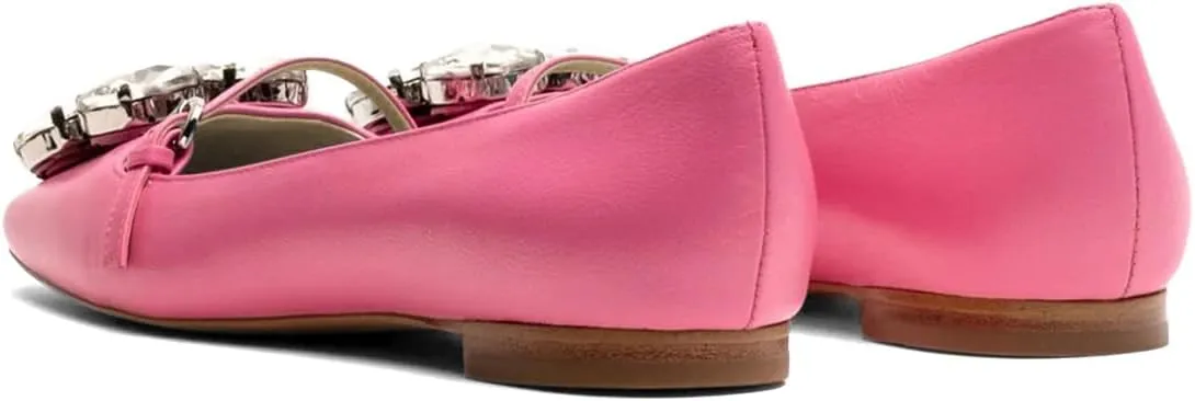 XYD Women Square Toe Mary Jane Flats Dazzled Rhinestones Crystals Buckled Slender Strap Casual Dressy Shoes