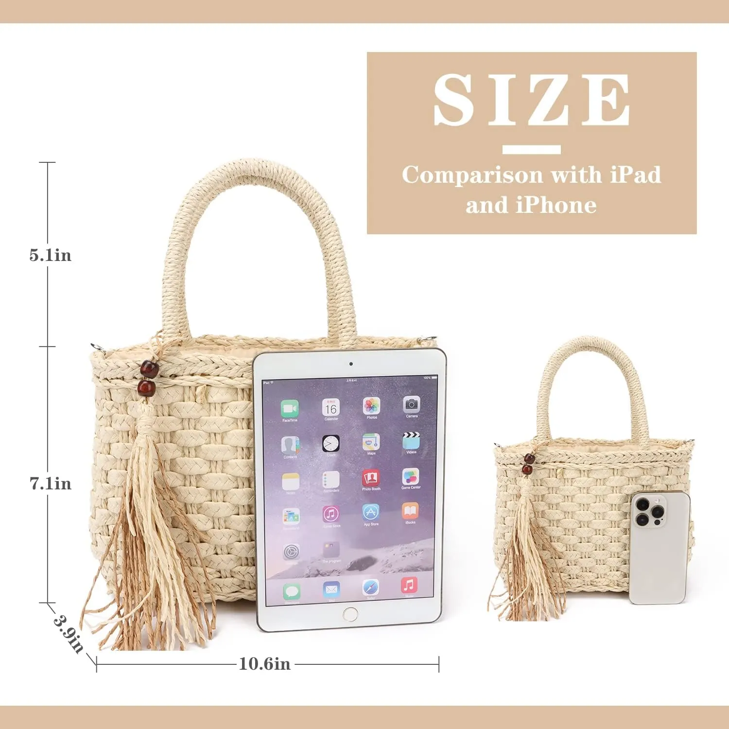 Ynport Straw Handbag Tote for Women Summer Beach Drawstring Rattan Bucket Bag Handmade Woven Hobo Shopping Purse