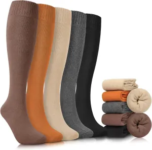 YSense Warm Knee High Socks for Women 5 Pairs, Thermal Womens Cotton Long Casual Thick Winter Gifts Socks for Hiking Skiing