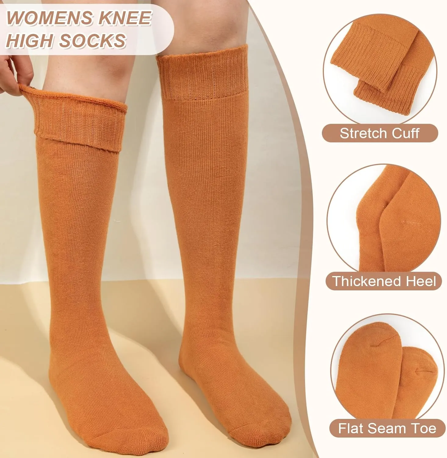 YSense Warm Knee High Socks for Women 5 Pairs, Thermal Womens Cotton Long Casual Thick Winter Gifts Socks for Hiking Skiing