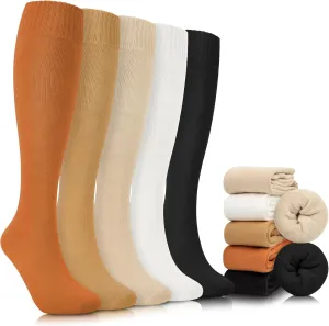 YSense Warm Knee High Socks for Women 5 Pairs, Thermal Womens Cotton Long Casual Thick Winter Gifts Socks for Hiking Skiing
