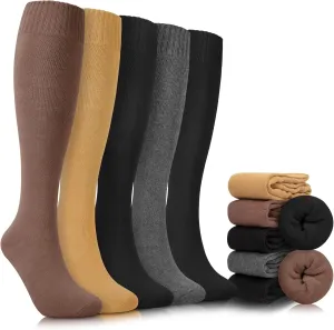 YSense Warm Knee High Socks for Women 5 Pairs, Thermal Womens Cotton Long Casual Thick Winter Gifts Socks for Hiking Skiing