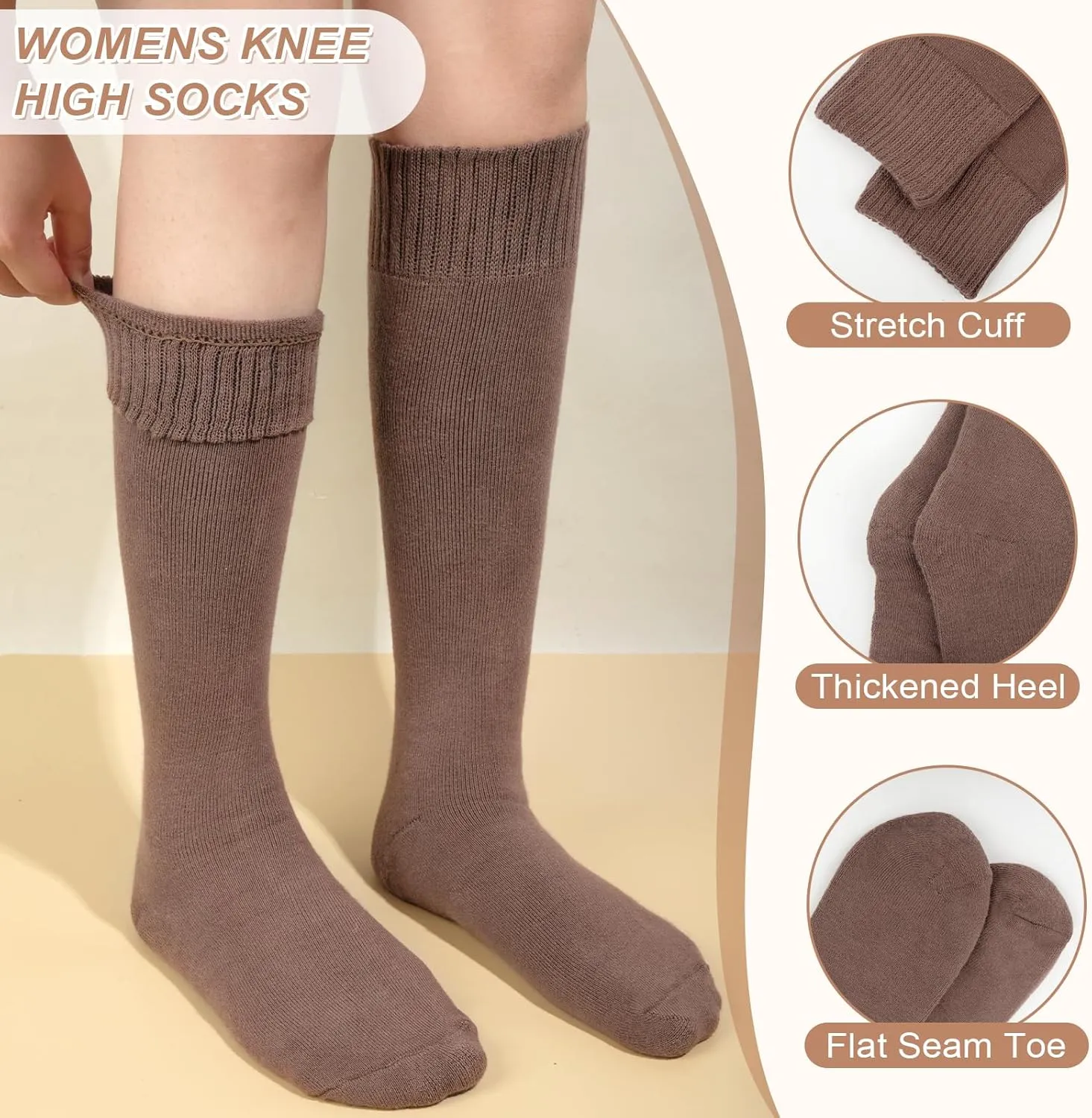 YSense Warm Knee High Socks for Women 5 Pairs, Thermal Womens Cotton Long Casual Thick Winter Gifts Socks for Hiking Skiing