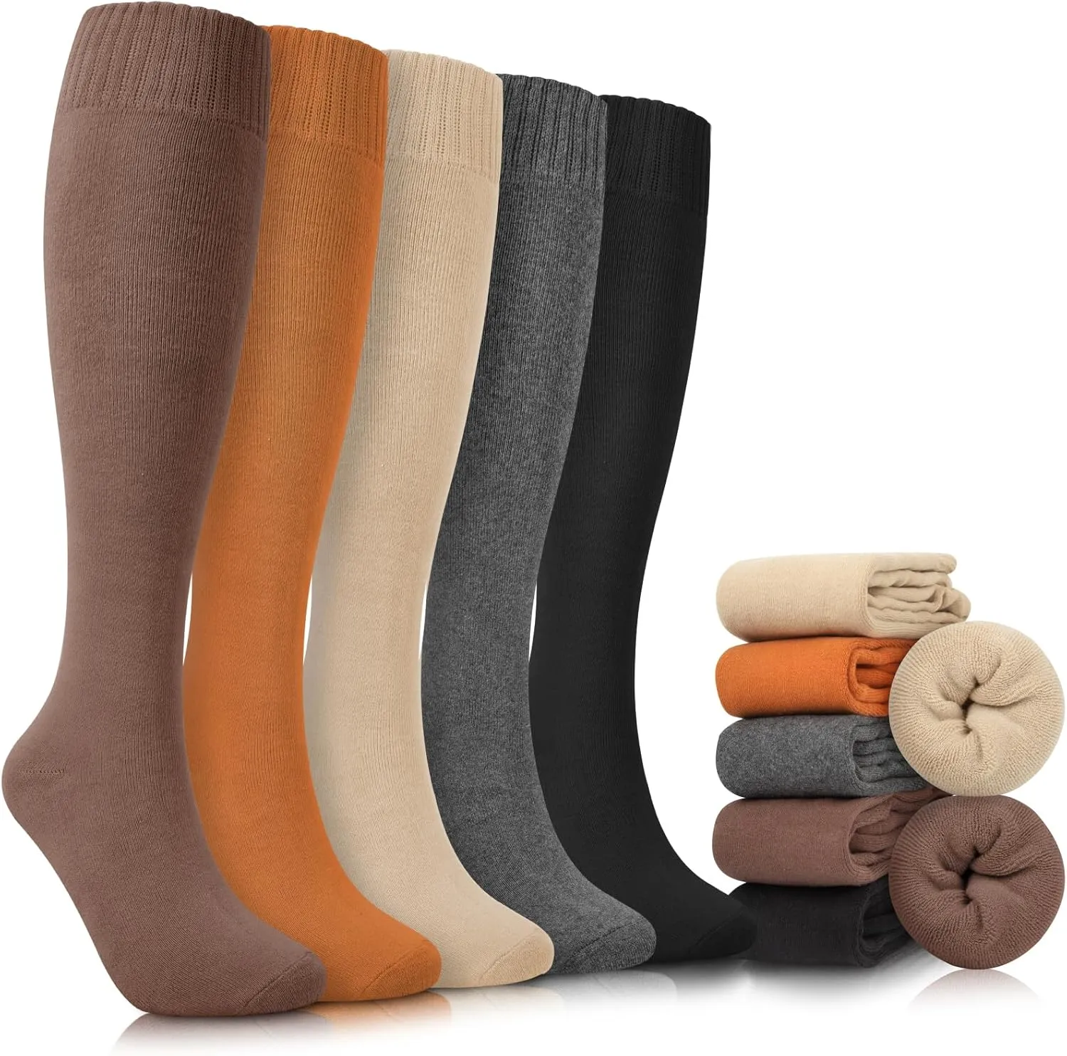 YSense Warm Knee High Socks for Women 5 Pairs, Thermal Womens Cotton Long Casual Thick Winter Gifts Socks for Hiking Skiing