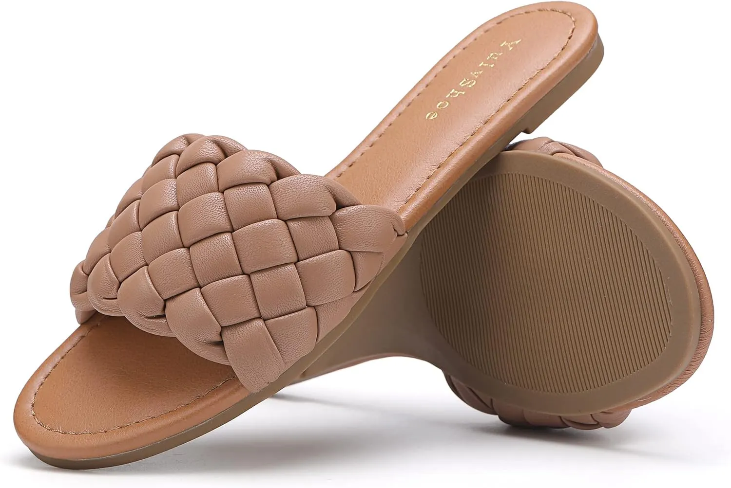 YULVSHOE Women's Braided Flat Sandals Fashion Woven Open Toe Slip On Slides Strappy Beach Sandals Slippers For Summer