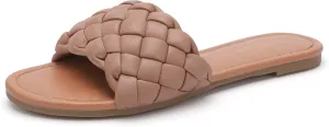YULVSHOE Women's Braided Flat Sandals Fashion Woven Open Toe Slip On Slides Strappy Beach Sandals Slippers For Summer