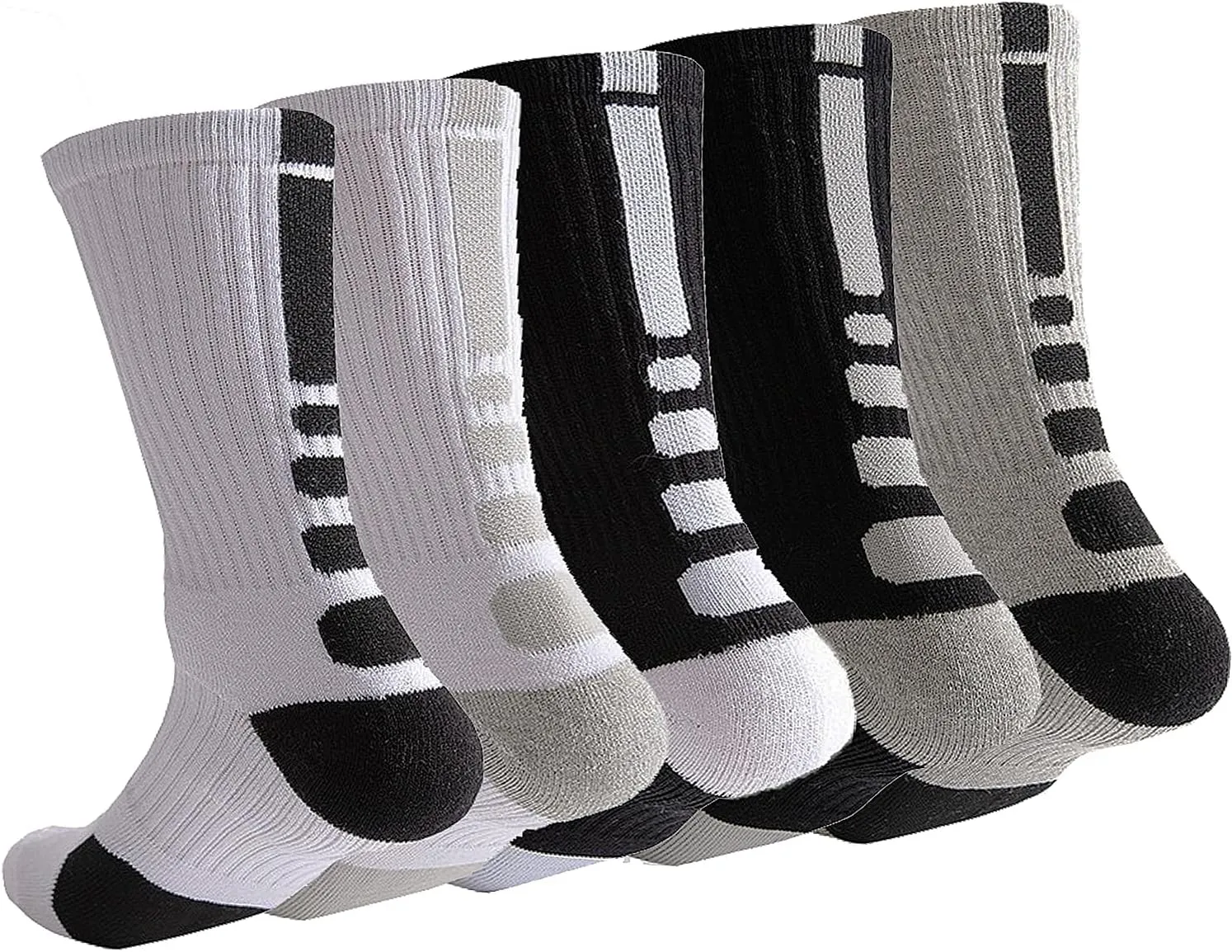 YWSLRC 5 Pairs Mens Athletic Crew Socks Elite Basketball Sport Cushioned Long Compression Sock,6.5-11.5