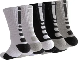 YWSLRC 5 Pairs Mens Athletic Crew Socks Elite Basketball Sport Cushioned Long Compression Sock,6.5-11.5