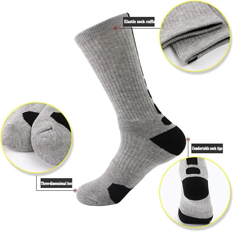 YWSLRC 5 Pairs Mens Athletic Crew Socks Elite Basketball Sport Cushioned Long Compression Sock,6.5-11.5