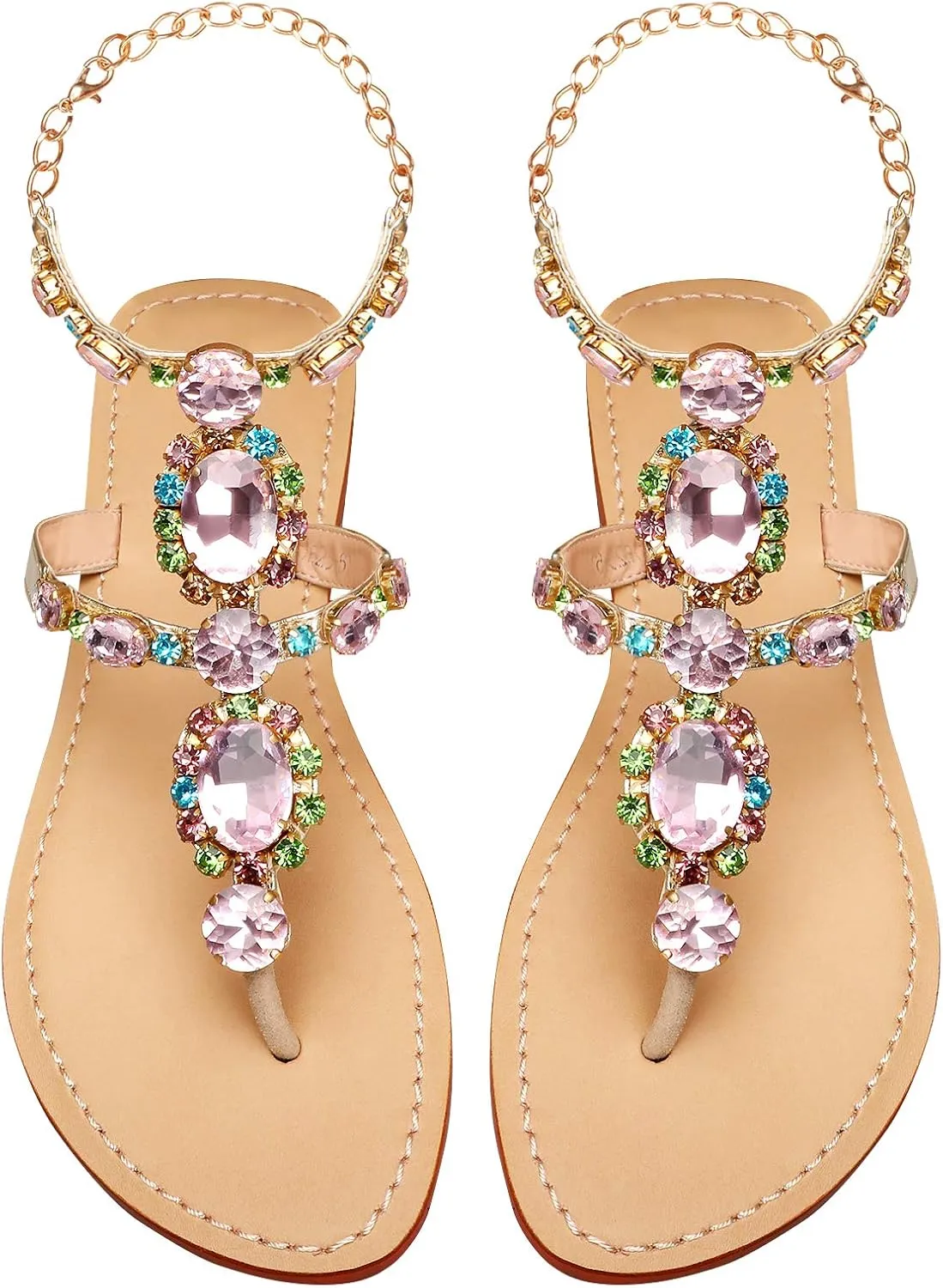 ZhuLinFeng Women'S Rhinestone Gladiator Sandals Flat Wedding Sandals Gem Pearl Sparkling Bridal Bridesmaid Sandals Blue Bohemian Sandals