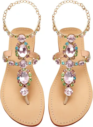 ZhuLinFeng Women'S Rhinestone Gladiator Sandals Flat Wedding Sandals Gem Pearl Sparkling Bridal Bridesmaid Sandals Blue Bohemian Sandals