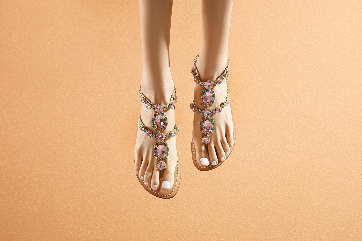 ZhuLinFeng Women'S Rhinestone Gladiator Sandals Flat Wedding Sandals Gem Pearl Sparkling Bridal Bridesmaid Sandals Blue Bohemian Sandals