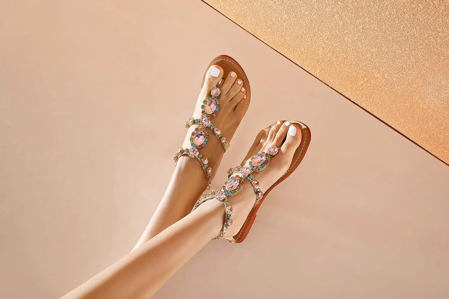 ZhuLinFeng Women'S Rhinestone Gladiator Sandals Flat Wedding Sandals Gem Pearl Sparkling Bridal Bridesmaid Sandals Blue Bohemian Sandals