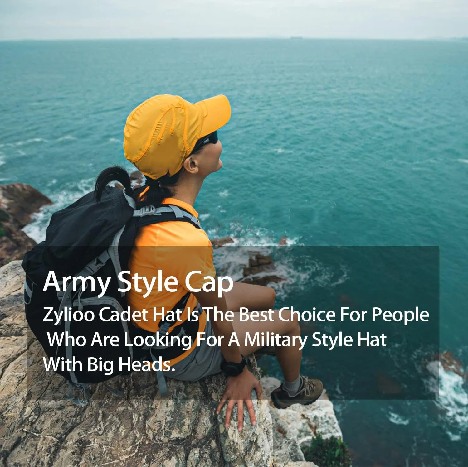 Zylioo XL Closed Back Army Cap,Lightweight Cadet Hat for Big Heads 22"-24",Adjustable Plain Flat Top Caps