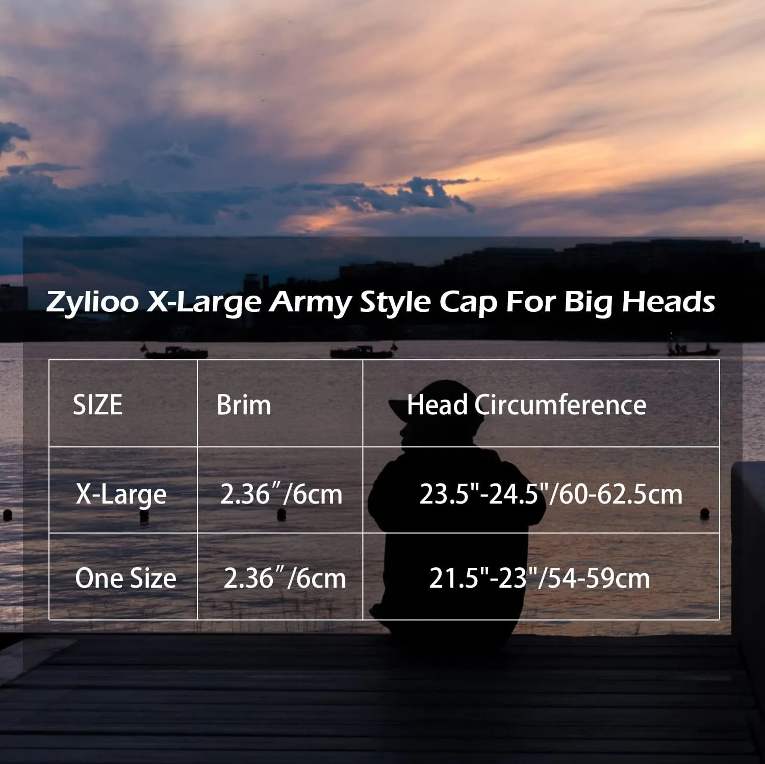 Zylioo XL Closed Back Army Cap,Lightweight Cadet Hat for Big Heads 22"-24",Adjustable Plain Flat Top Caps